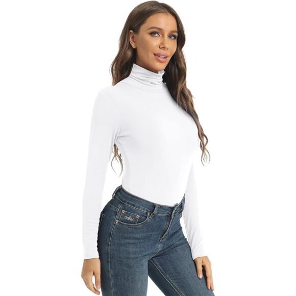 Women's Casual Long Sleeve Turtleneck Tops Slim Fitted Lightweight Base Layer - Picture 4 of 7